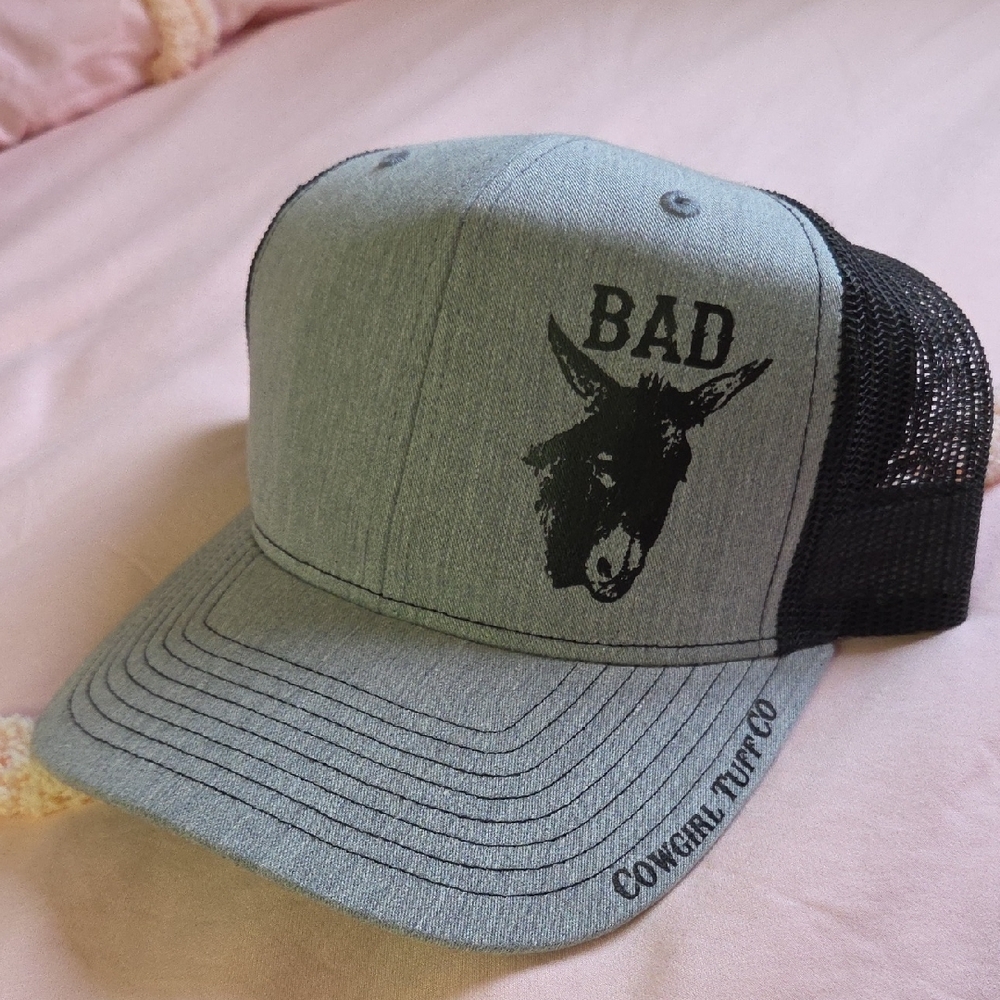 Cowgirl Tuff Gray & Black 'BAD' Donkey Trucker Hat